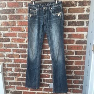 Grace in LA Boot Cut Dark Wash Jeans with Rhinestone Cross on Back Pocket